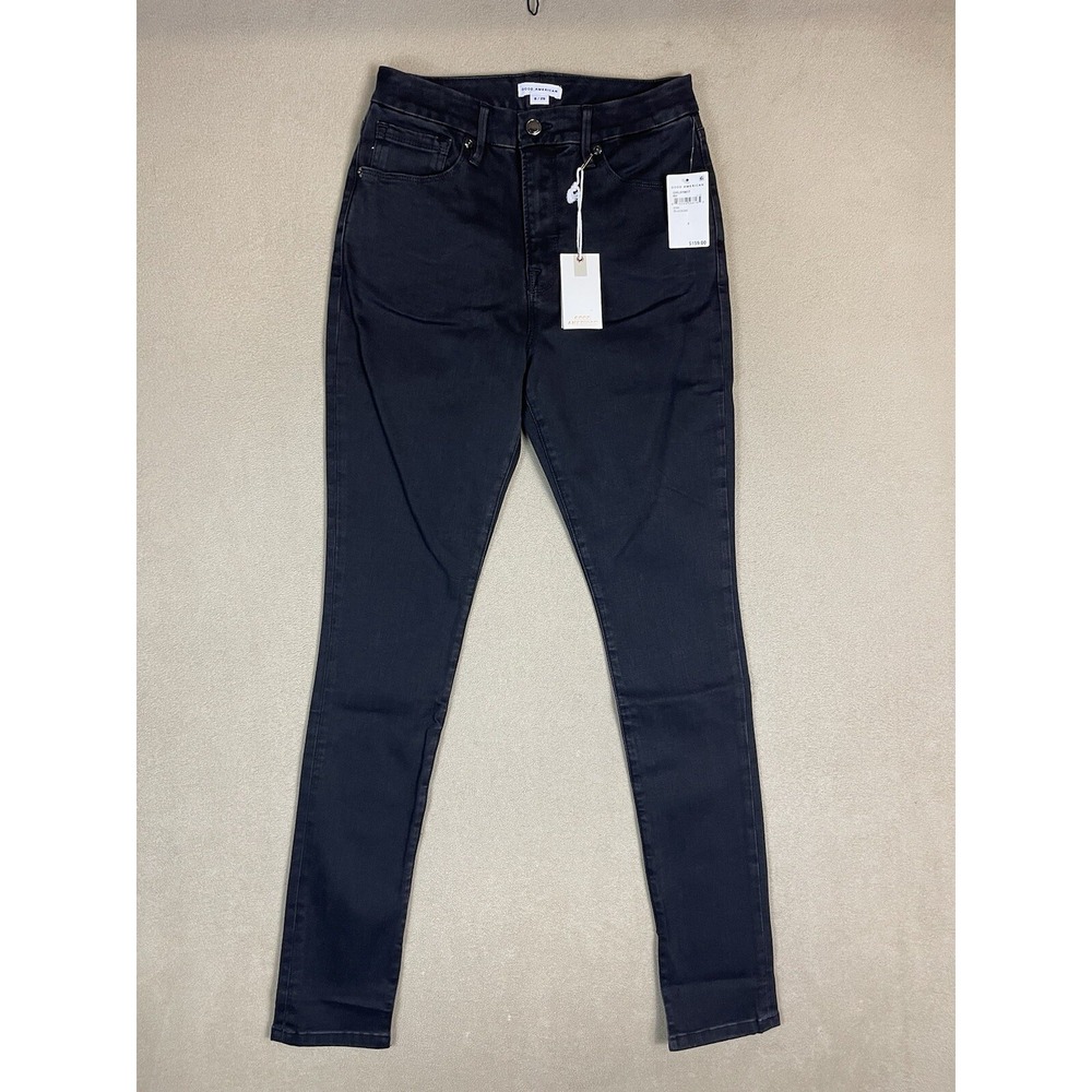 Good American Jeans‎ Womens 8/29 Black Good Waist Skinny Slit Adult NWT